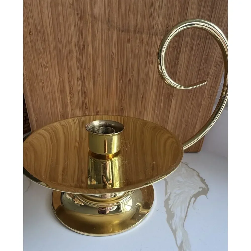 Baldwin Large Brass Taper Candle Stick Holder With Spiral Finger Loop 9